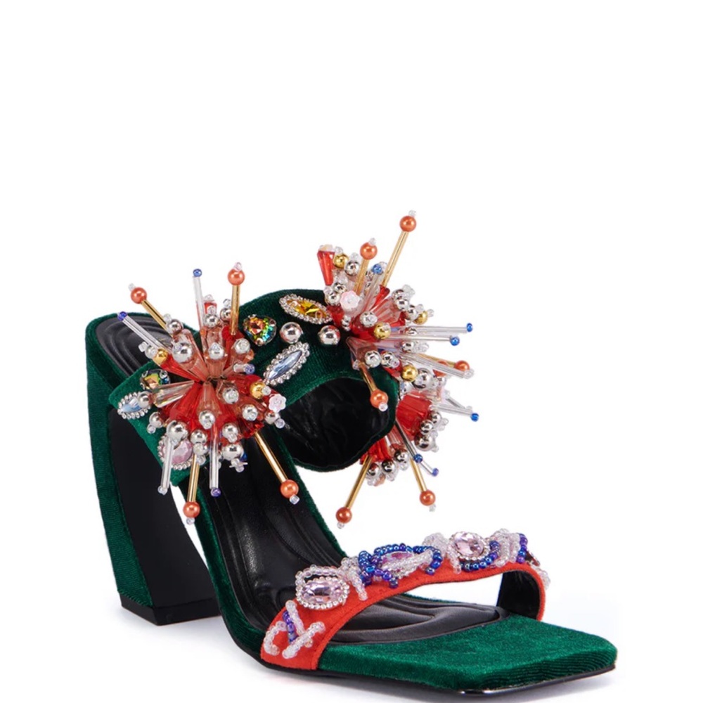 Azalea Wang Vibrant Embellished Heels in Green and Red